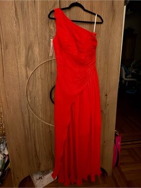 One-Shoulder Red Draped Evening Dress